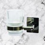 Single Tumbler Holder | Polished Square-Base Wall Rack with Ribbed Glass