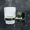 Single Tumbler Holder | Polished Square-Base Wall Rack with Ribbed Glass