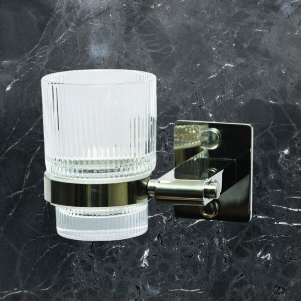 Single Tumbler Holder | Polished Square-Base Wall Rack with Ribbed Glass