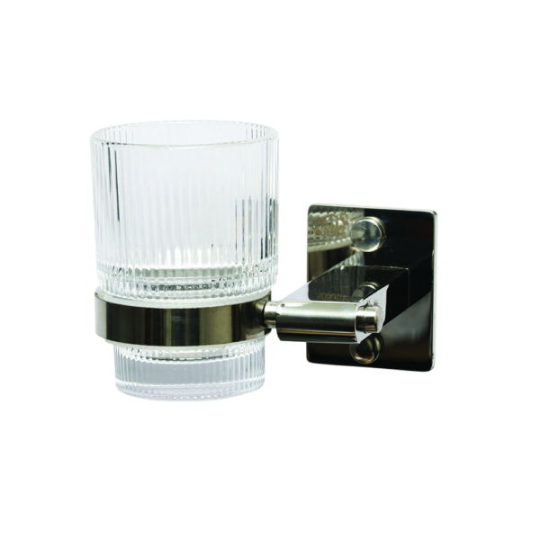 Single Tumbler Holder | Polished Square-Base Wall Rack with Ribbed Glass