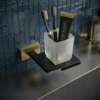 P. Square (SS304) Tumbler Holder | Black & Gold Wall-Mounted Tray with Frosted Square Tumbler