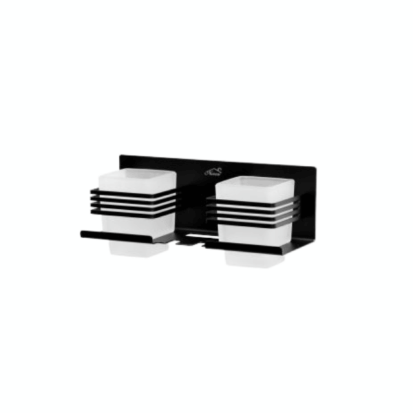 Premium (SS304) Double Tumbler + Toothbrush Holder | Matte Black Dual-Station Organizer