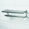N344 – .Towel Rack with 5 Hooks – High Density Aluminium 3 High Density Aluminum Towel Rack | 60cm Silver Multi-Tier Shelf with 5 Hooks