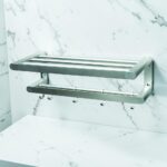 N344 – .Towel Rack with 5 Hooks – High Density Aluminium 4 High Density Aluminum Towel Rack | 60cm Silver Multi-Tier Shelf with 5 Hooks