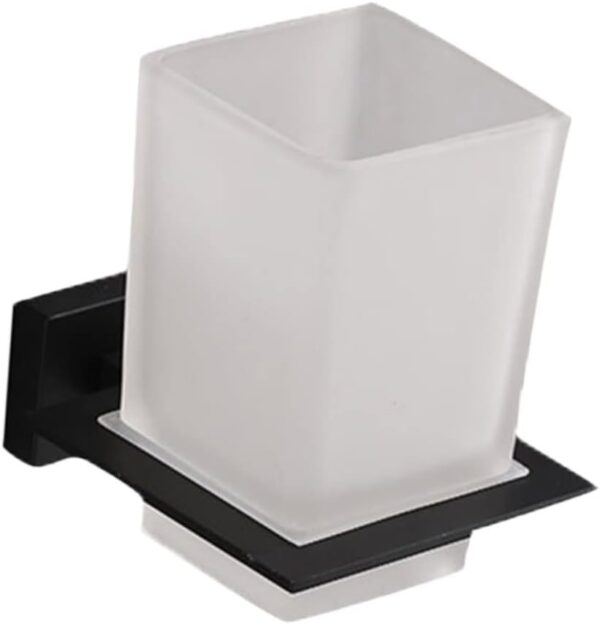 Premium Square Tumbler Holder | Matte Black Wall-Mounted Shelf with Frosted Square Tumbler