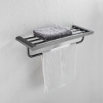 Heavy Duty Towel Rack | 60cm Gun Grey Stainless Steel Storage Shelf and Rail