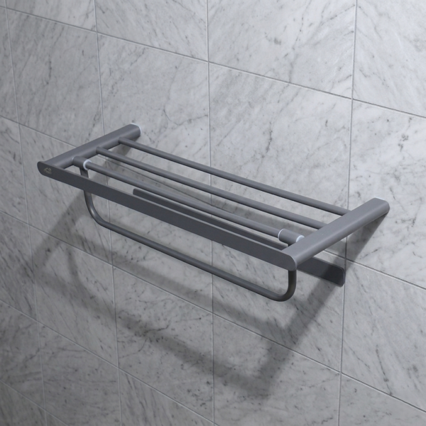 Heavy Duty Towel Rack | 60cm Gun Grey Stainless Steel Storage Shelf and Rail