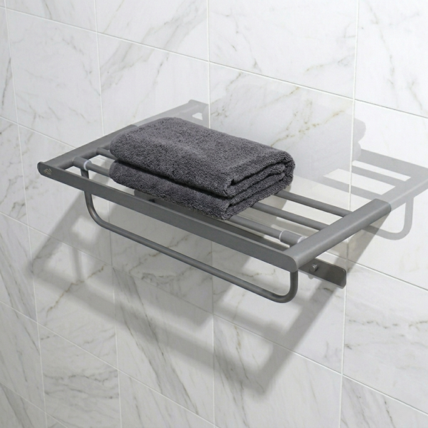 Heavy Duty Towel Rack | 60cm Gun Grey Stainless Steel Storage Shelf and Rail
