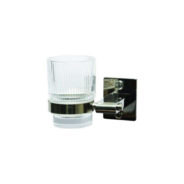 Single Tumbler Holder | Polished Square-Base Wall Rack with Ribbed Glass