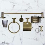 AB Luxury 6-Piece Bathroom Hardware Accessory Set | Antique Brass Metallic Wall-Mounted Set