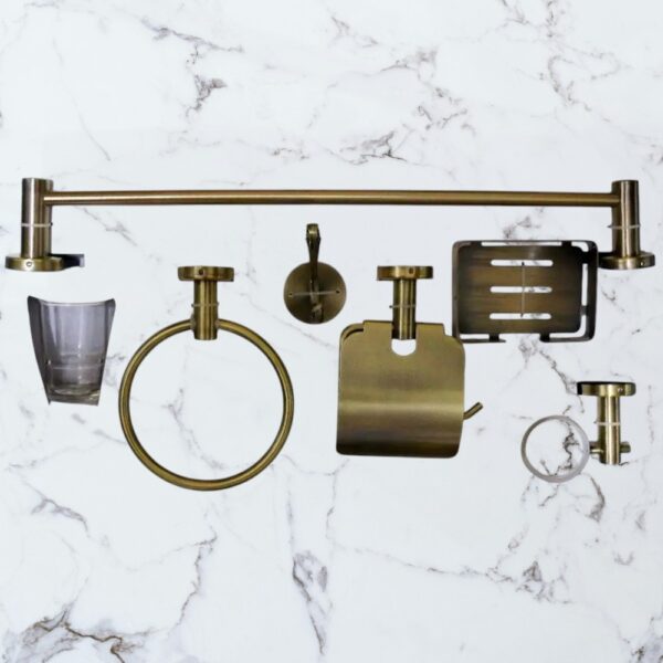 N053 AB – 6 Pieces Bathroom Set – Antique Brass 2 AB Luxury 6-Piece Bathroom Hardware Accessory Set | Antique Brass Metallic Wall-Mounted Set