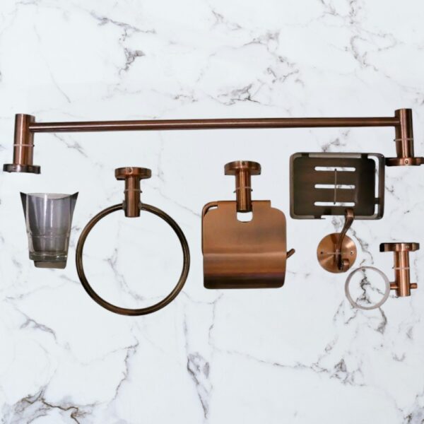 N053 AC – 6 Pieces Bathroom Set – Antique Copper 2 AC Luxury 6-Piece Bathroom Hardware Accessory Set | Antique Copper Metallic Wall-Mounted Set