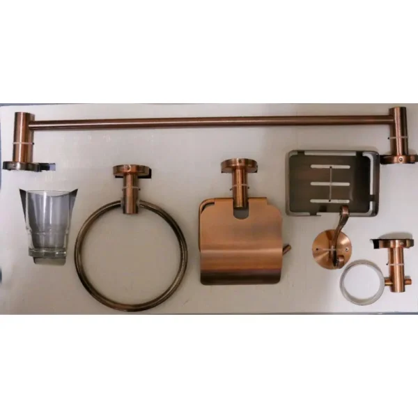 N053 AC – 6 Pieces Bathroom Set – Antique Copper AC Luxury 6-Piece Bathroom Hardware Accessory Set | Antique Copper Metallic Wall-Mounted Set