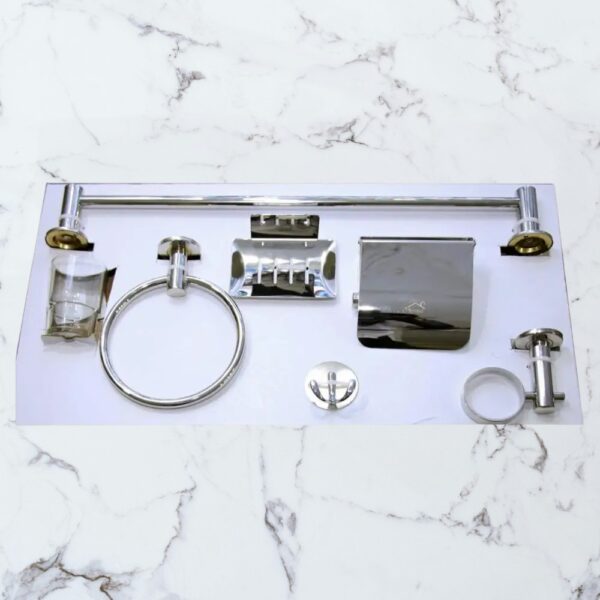 Luxury 6-Piece Bathroom Hardware Accessory Set | Mirror-Chrome Stainless Steel Wall-Mounted Set