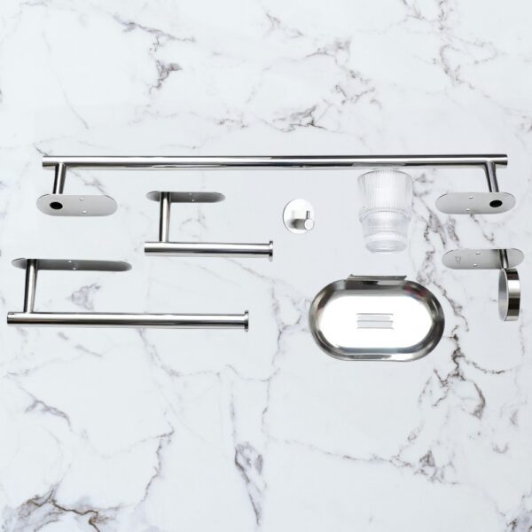 Wide Plate Luxury 6-Piece Bathroom Hardware Accessory Set | Dual Install (3M Adhesive or Screw-In) Mirror-Chrome Wall-Mounted Set