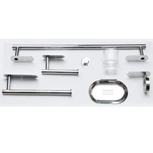 N053 Wide Plate – 6Pc Bathroom Set ( 3m or Screw ) Wide Plate – Mirror Wide Plate Luxury 6-Piece Bathroom Hardware Accessory Set | Dual Install (3M Adhesive or Screw-In) Mirror-Chrome Wall-Mounted Set