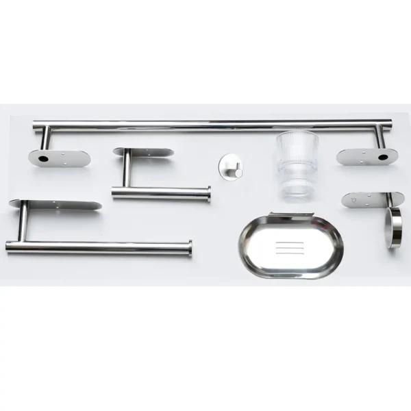 Wide Plate Luxury 6-Piece Bathroom Hardware Accessory Set | Dual Install (3M Adhesive or Screw-In) Mirror-Chrome Wall-Mounted Set