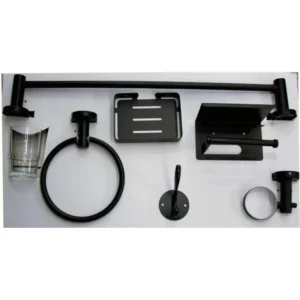 N053B – 6 Pieces Bathroom Set – Black Luxury 6-Piece Bathroom Hardware Accessory Set | Matte Black Stainless Steel Wall-Mounted Set