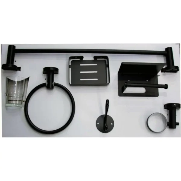 N053B – 6 Pieces Bathroom Set – Black Luxury 6-Piece Bathroom Hardware Accessory Set | Matte Black Stainless Steel Wall-Mounted Set