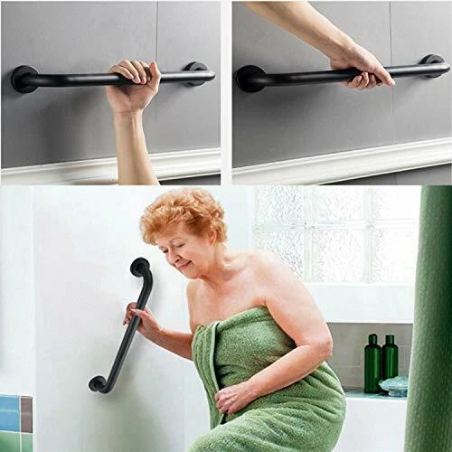 N063B Safety Grab Bar | 25cm x 40cm L-Shaped Matte Black Stainless Steel Support Rail