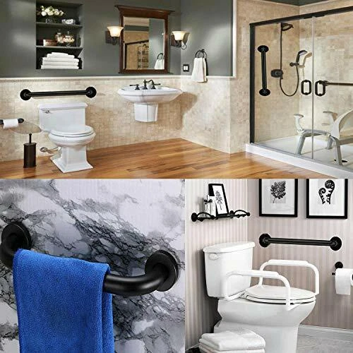 N063B Safety Grab Bar | 25cm x 40cm L-Shaped Matte Black Stainless Steel Support Rail