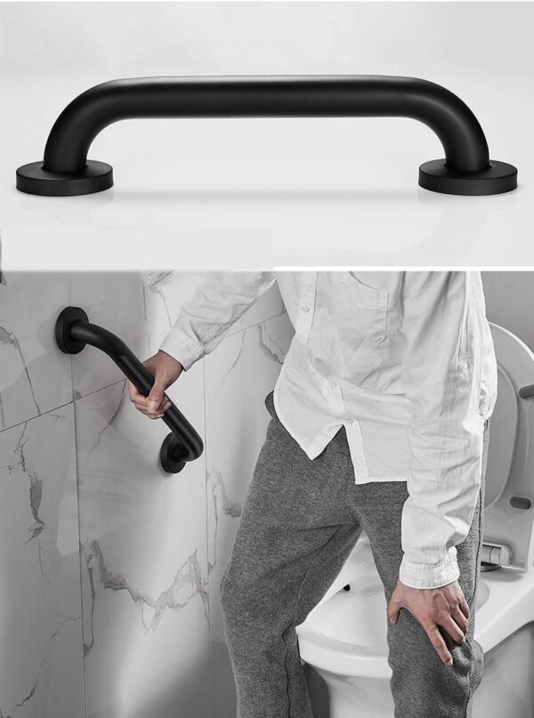 N063B Safety Grab Bar | 25cm x 40cm L-Shaped Matte Black Stainless Steel Support Rail