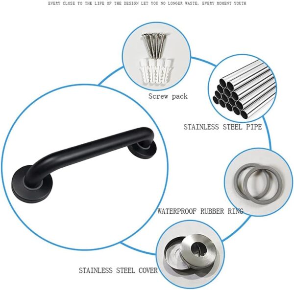 N063B Safety Grab Bar | 25cm x 40cm L-Shaped Matte Black Stainless Steel Support Rail