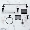 Premium 7-Piece Bathroom Hardware Accessory Set | Matte Black Stainless Steel Wall-Mounted Set with 40cm Floating Glass Shelf