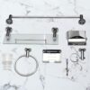 N223M – 7pc- Bathroom Set With 40cm Glass Shelf-mirror 2 Premium 7-Piece Bathroom Hardware Accessory Set | Mirror-Chrome Stainless Steel Wall-Mounted Set with 40cm Floating Glass Shelf
