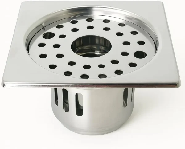 Pop-Up Floor Drain | 15cm x 15cm Square Polished Stainless Steel Foot-Operated Drainage Grate