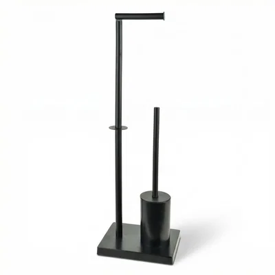 Tissue Holder Stand | 2-in-1 Freestanding Station with Concealed Toilet Brush – Matte Black
