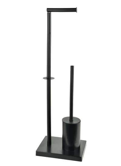Tissue Holder Stand | 2-in-1 Freestanding Station with Concealed Toilet Brush – Matte Black