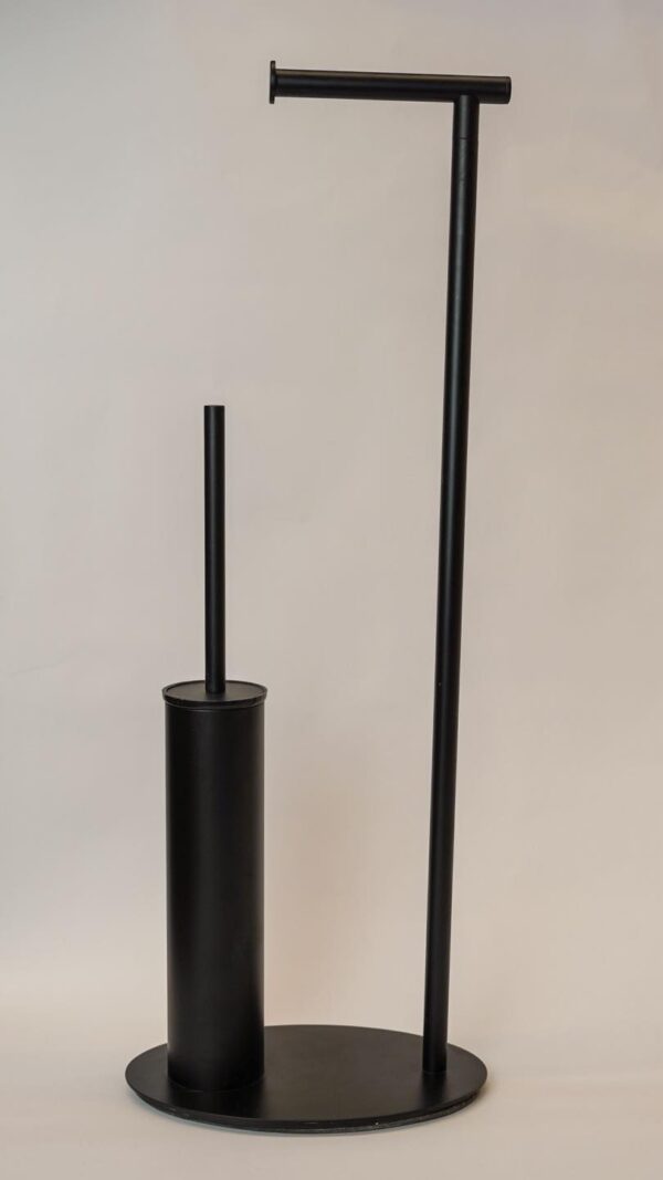 Tissue Holder Stand | 2-in-1 Freestanding Station with Concealed Toilet Brush – Matte Black