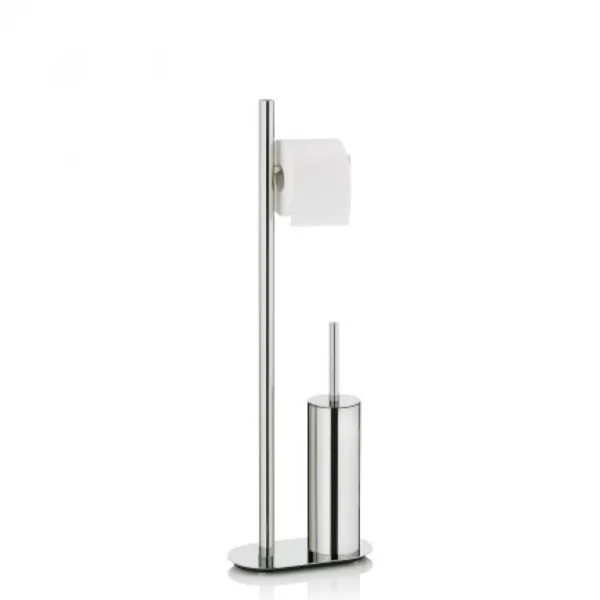 Tissue Holder Stand | 2-in-1 Floor Station with Concealed Toilet Brush – Mirror Finish