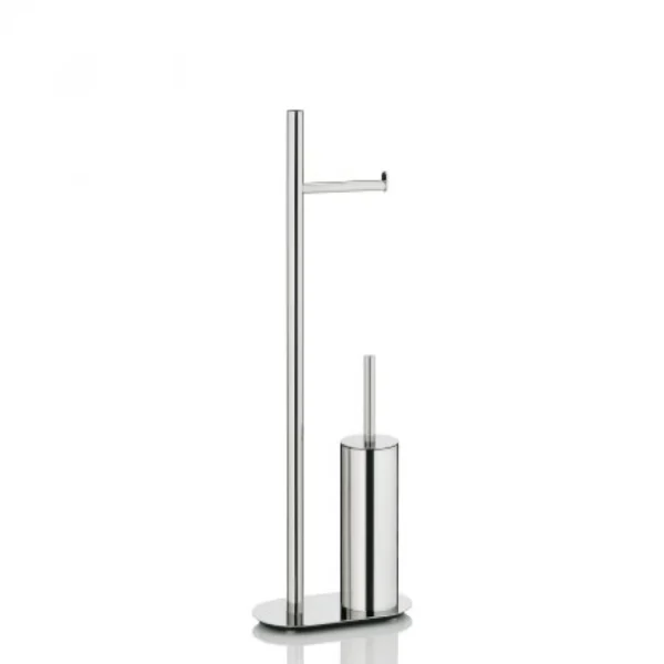 Tissue Holder Stand | 2-in-1 Floor Station with Concealed Toilet Brush – Mirror Finish