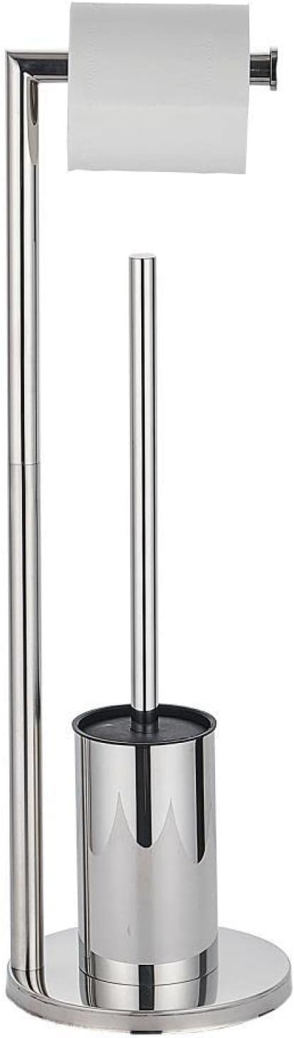 Tissue Holder Stand | 2-in-1 Floor Station with Concealed Toilet Brush – Mirror Finish