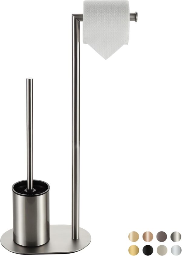 Tissue Holder Stand | 2-in-1 Floor Station with Concealed Toilet Brush – Mirror Finish