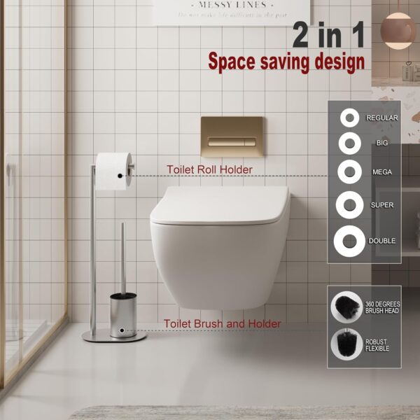Tissue Holder Stand | 2-in-1 Floor Station with Concealed Toilet Brush – Mirror Finish