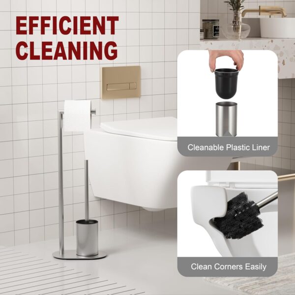 Tissue Holder Stand | 2-in-1 Floor Station with Concealed Toilet Brush – Mirror Finish