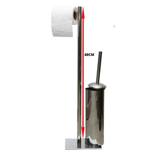 Tissue Holder Stand | 2-in-1 Floor Station with Concealed Toilet Brush – Mirror Finish