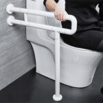 N324 Heavy-Duty Floor-Mounted Safety Handrail | U-Shaped Toilet Grab Bar with Support Stand