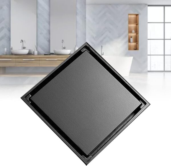 Floor Drain | 15cm x 15cm Square Black Stainless Steel Drain with Anti-Backflow Mechanism