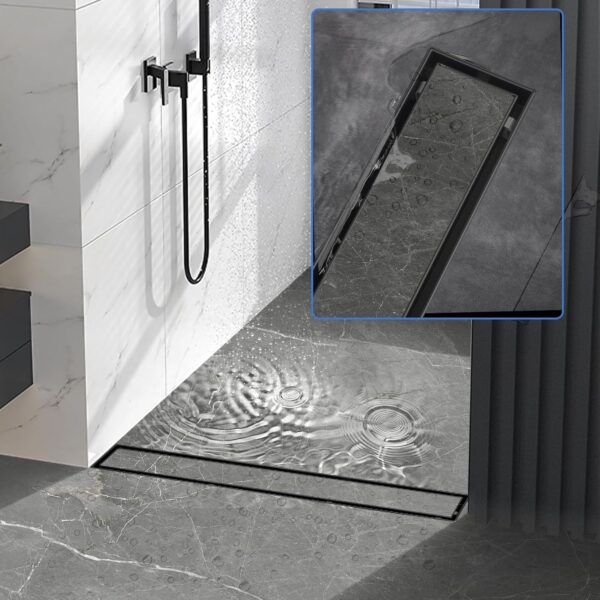 N332B – Premium(SS304) Floor drain 50-8CM- Black 3 Premium Linear Floor Drain | 50cm x 8cm Matte Black SUS 304 Stainless Steel Drainage Channel