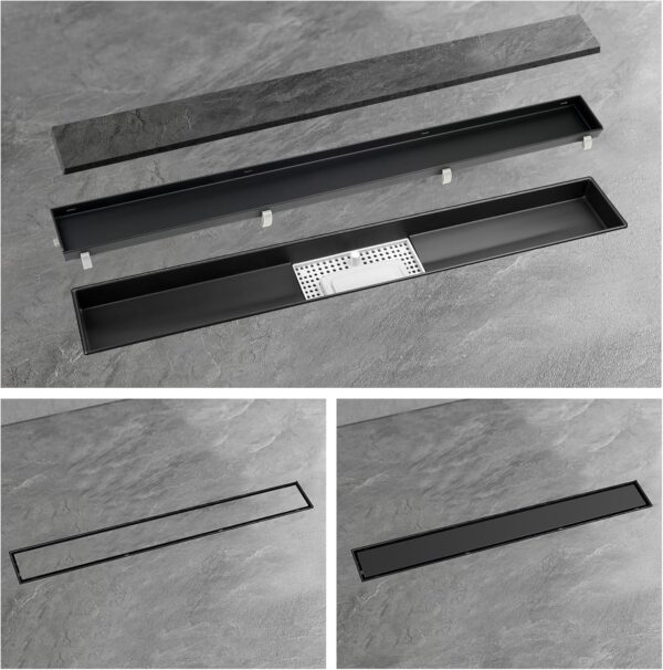 N332B – Premium(SS304) Floor drain 50-8CM- Black 4 Premium Linear Floor Drain | 50cm x 8cm Matte Black SUS 304 Stainless Steel Drainage Channel