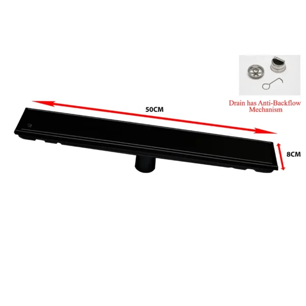 N332B – Premium(SS304) Floor drain 50-8CM- Black Premium Linear Floor Drain | 50cm x 8cm Matte Black SUS 304 Stainless Steel Drainage Channel