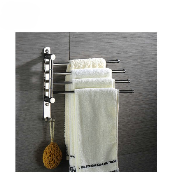 Premium Wall-Mounted Multi-Arm Swing Towel Organizer | Polished SS304 Stainless Steel 4-Bar Kitchen & Bathroom Drying Rail
