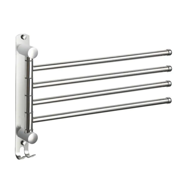 Premium Wall-Mounted Multi-Arm Swing Towel Organizer | Polished SS304 Stainless Steel 4-Bar Kitchen & Bathroom Drying Rail