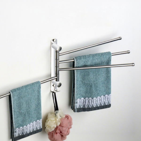 Premium Wall-Mounted Multi-Arm Swing Towel Organizer | Polished SS304 Stainless Steel 4-Bar Kitchen & Bathroom Drying Rail