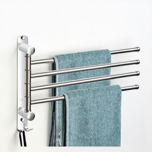 Premium Wall-Mounted Multi-Arm Swing Towel Organizer | Polished SS304 Stainless Steel 4-Bar Kitchen & Bathroom Drying Rail