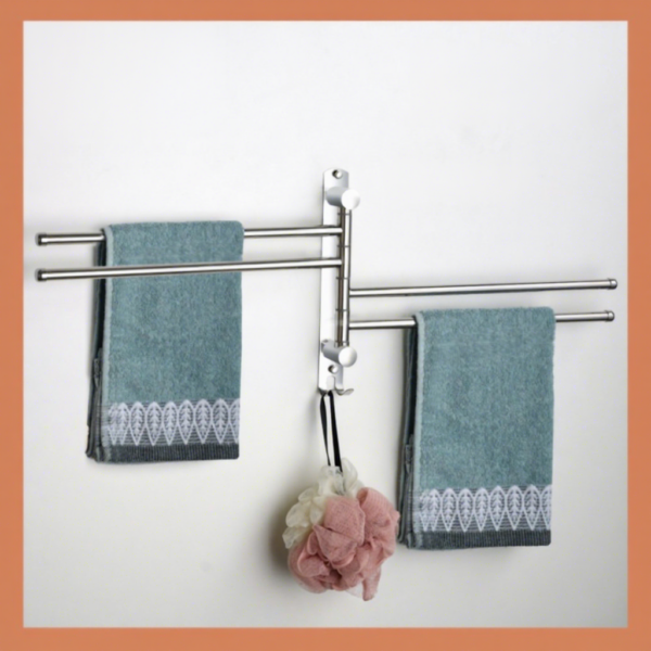 Premium Wall-Mounted Multi-Arm Swing Towel Organizer | Polished SS304 Stainless Steel 4-Bar Kitchen & Bathroom Drying Rail